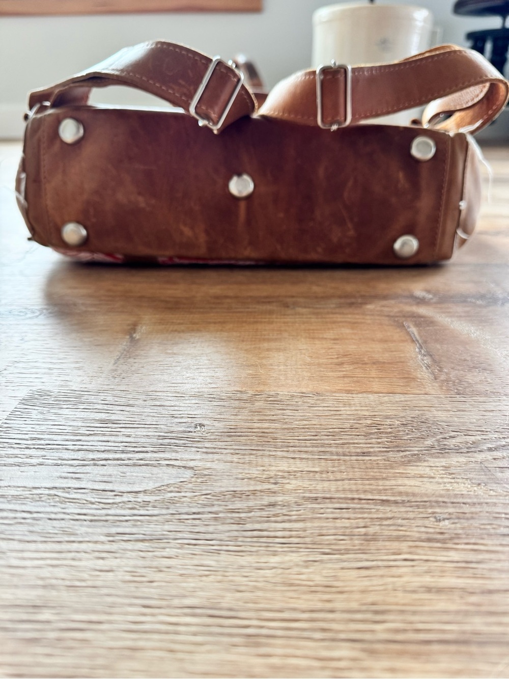 Epiphanie Leather & Orange Patterned Backpack. Camera bag. - Picture 3 of 7